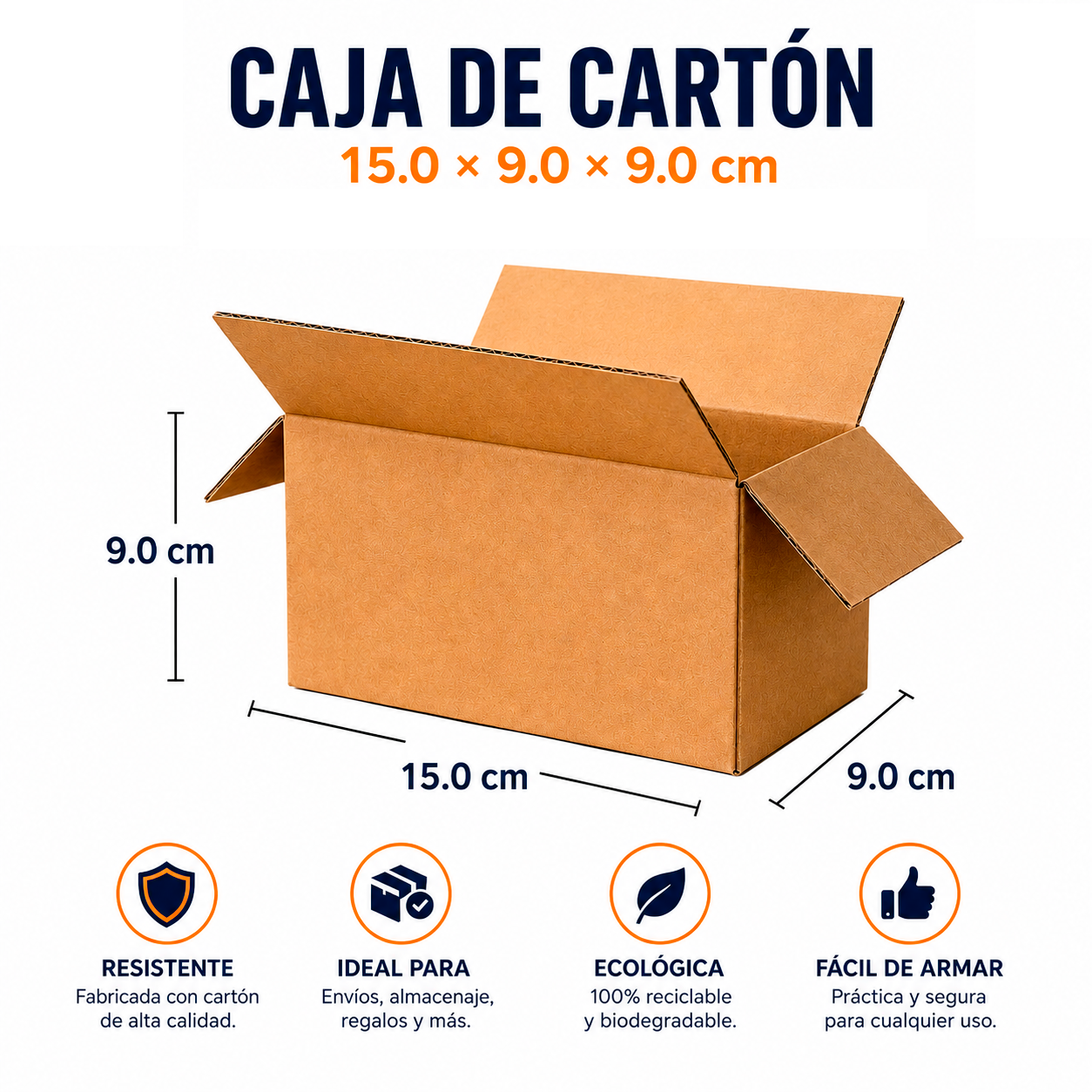 1599 Paquete de cajas de carton medida 15x9x9cms para e-commerce